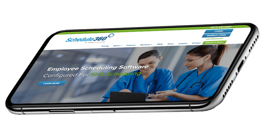 mobile phone featuring schedule360s the best nurse scheduling software in 2022 homepage